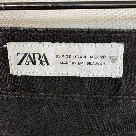 Zara Black 100% Cotton Rigid Denim Curved Horse Shoe Wide Leg Jeans Size 4 - Picture 9 of 10